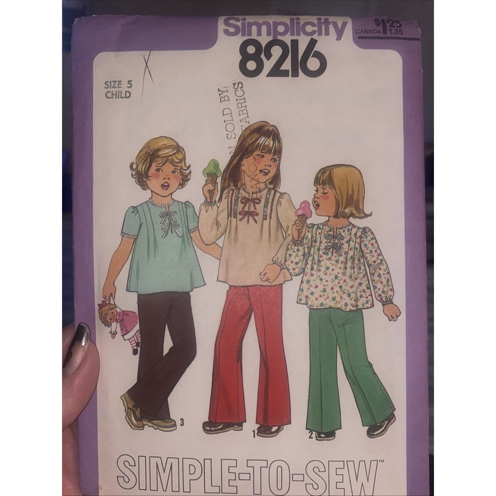 VTG 1977 Simplicity Pattern 8216 Girls Pants & Pullover Top Size 5 Kids UNCUT